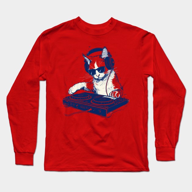 DJ Cat Long Sleeve T-Shirt by DankFutura